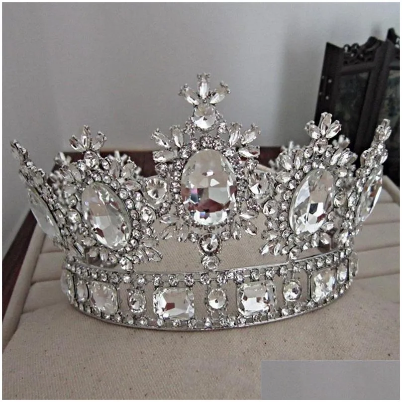 large queen king pageant crown for wedding tiaras and crowns big crystal rhinestone diadem bridal headdress hair jewelry 1230 e3