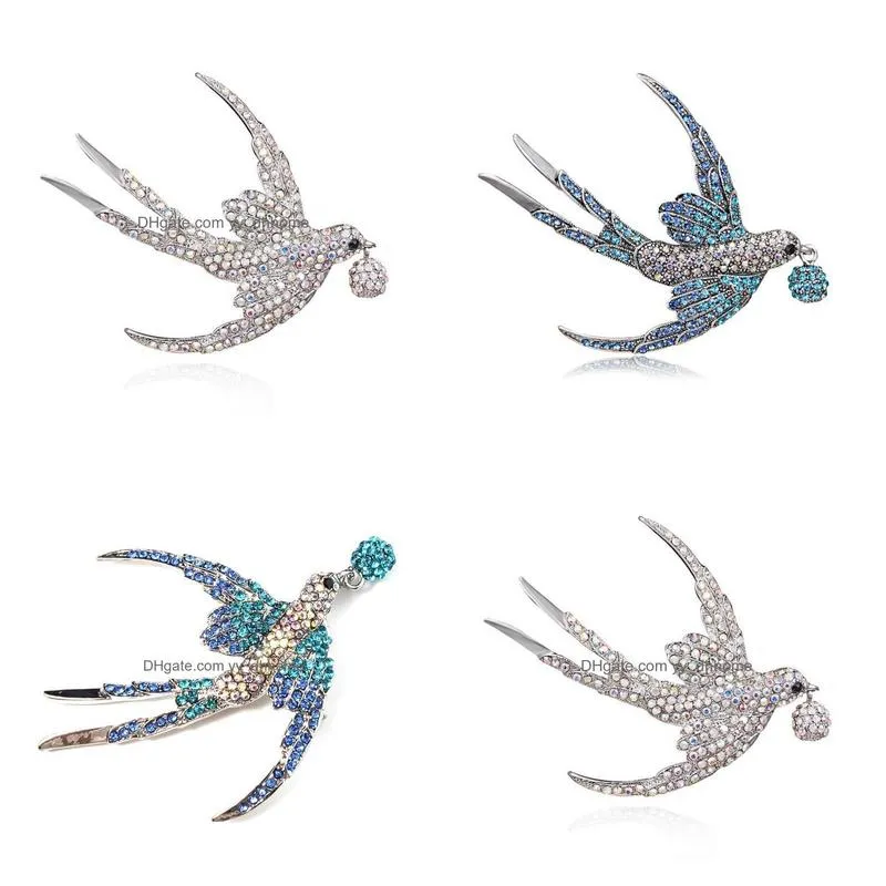 fashion women elegant swallow brooch inlaid with zircon rhinestones creative wild animal chest ornament gift
