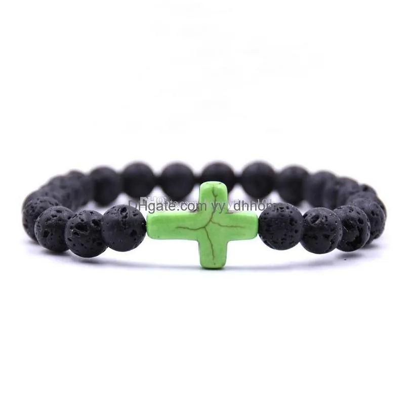 9 colors natural lava stone prayer beads charms bracelets antifatigue cross volcanic rock mens womens diffuser jewelry