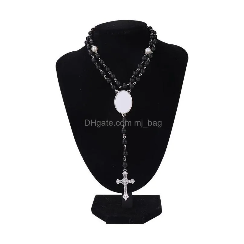 pendants heat transfer rosary cross jesus zinc alloy 18 inch sublimation rose necklace pendant rough heats transfer diy gift inventory