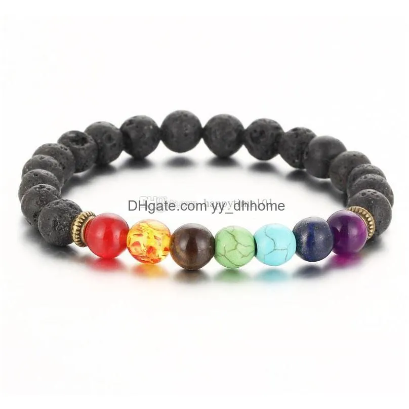  top plaza men women 8mm colorful lava rock beads chakra bracelet black healing energy stone gemstone bracelet