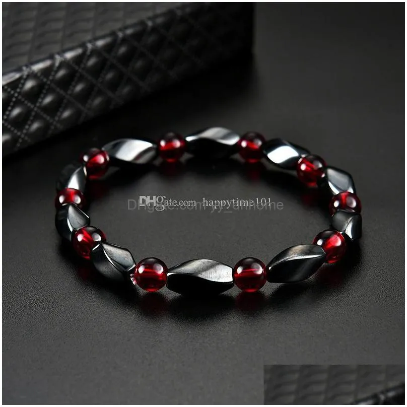 health magnetic hematite bracelet magnetic stone bead string wristband bangle cuff for women men power healthy fashion jewelry