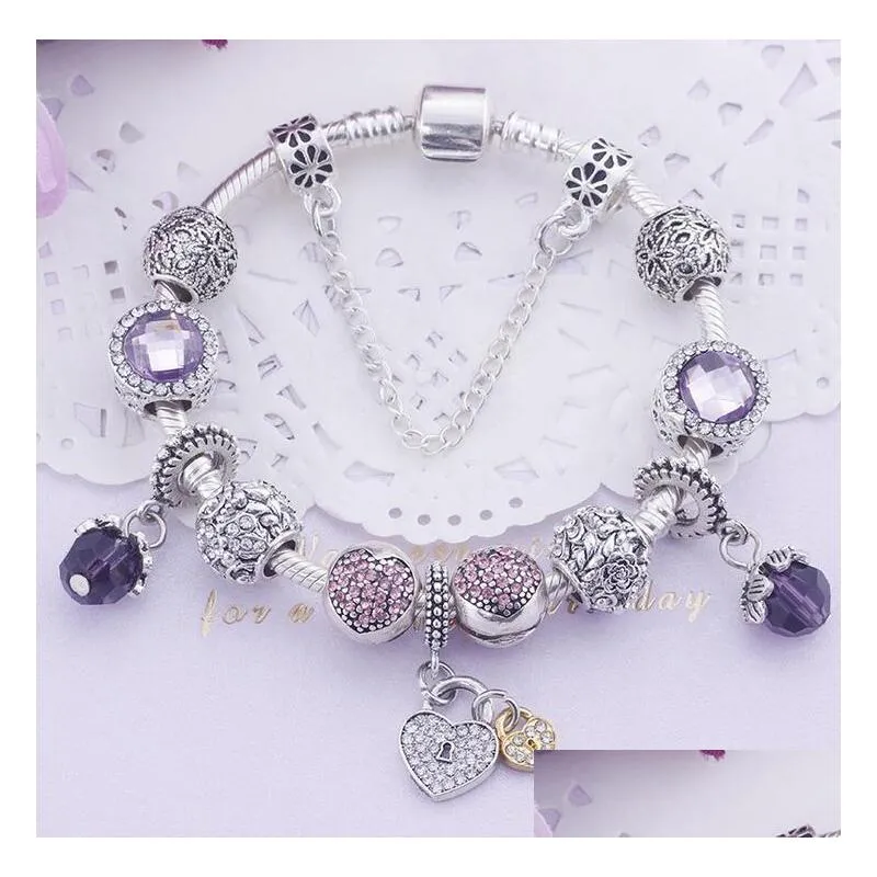 1 pcs elegant women amethyst bracelet shiny alloy pendant bracelets for mom nice gift mothers day 8 style ship