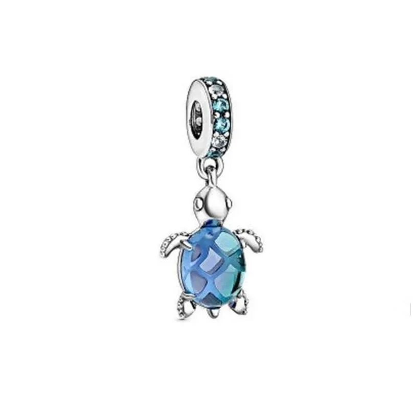 2020 summer 925 silver ocean waves fish blue glass sea turtle dangle charm bracelet starfish earrings rose ring leather necklace