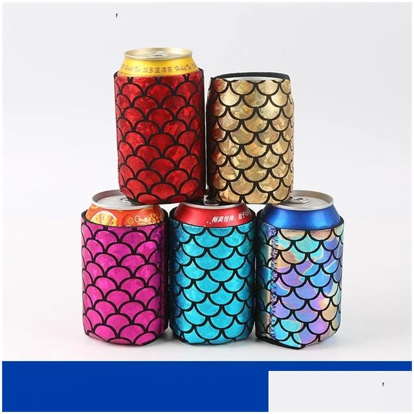 neoprene mermaid cooler cover drinkware scale holder sleeve cola sprite drinks cup sleeves fashion with various styles 6aw j1