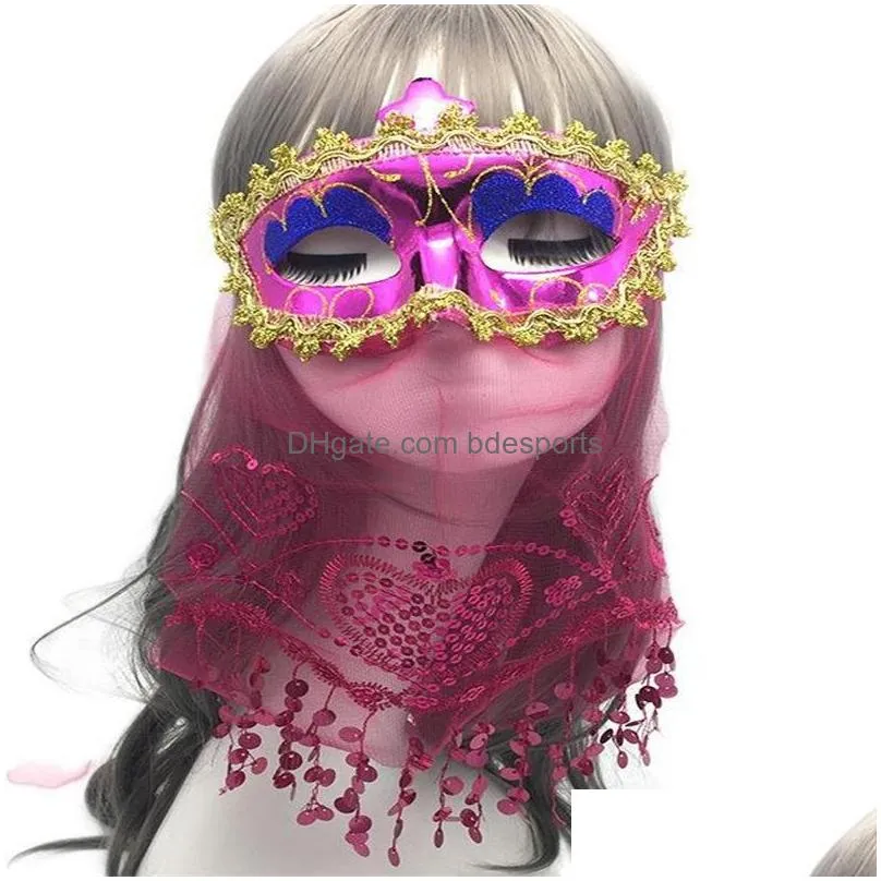 children annual party halloween christmas mask belly dance masquerade adult get together indian style with veil gold powder sequins 5366