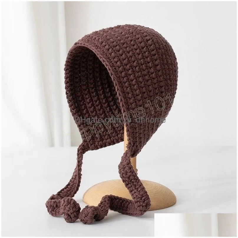 korea ear protection beanie caps for women cute loli hat winter warm keeping and daily versatile knit pullover hats