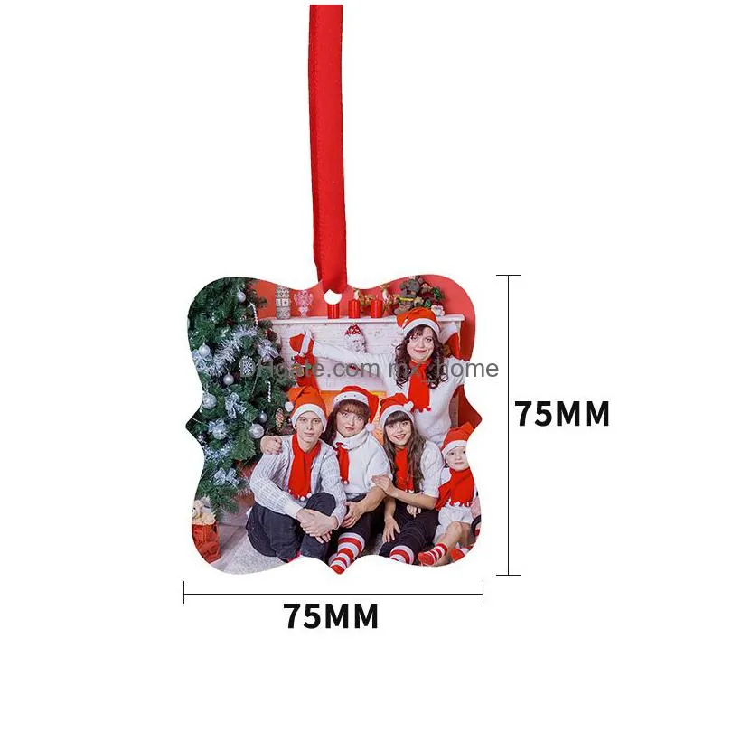 sublimation blank christmas ornament doublesided xmas tree pendant multi shape aluminum plate metal hanging tag holidays spin