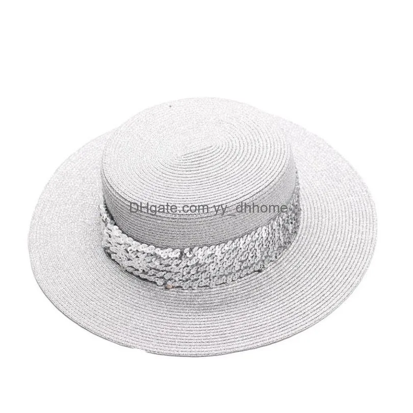 2020 summer flat top chapeu feminino women beach hat shining sequins wide brim fashion ladies straw sun beach hat