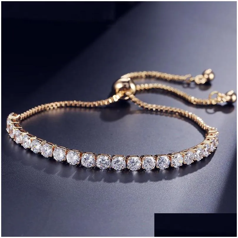 fashion round cubic zirconia tennis adjustable chain bracelet bangle for women white gold color crystal bracelets wedding jewelry gift 20211231