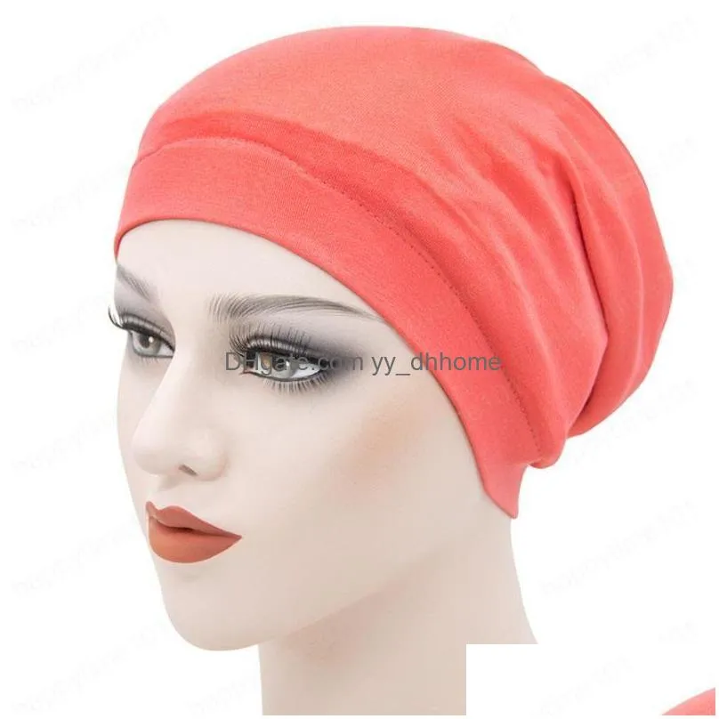  arrival women hair care cotton satin solid color caps night sleep hat head wrap elastic soft hair bonnet headwear