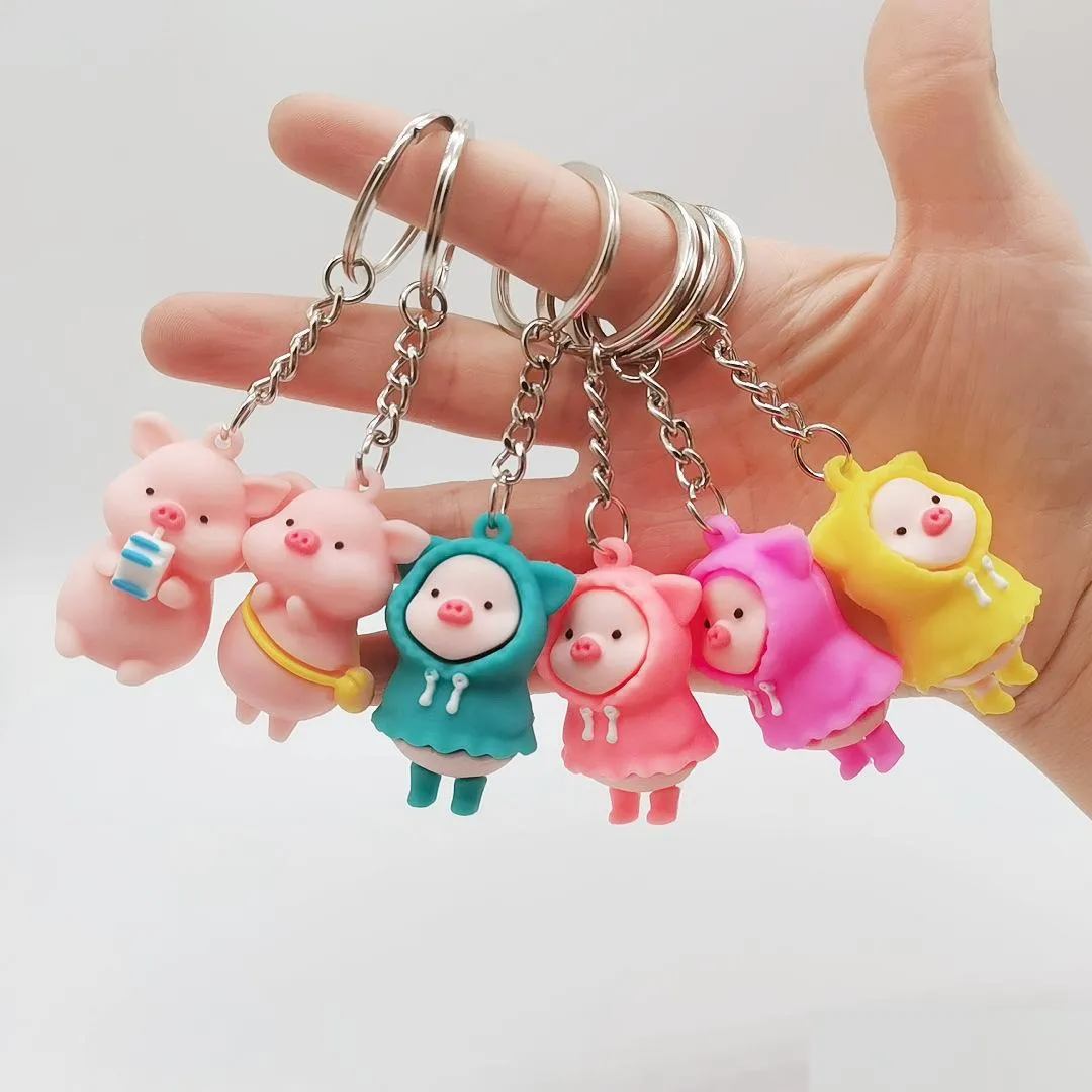 party favor cartoon raincoat pig doll key chain pendant milk pigs keychain ladies luggage car ornaments gifts keys chain accessories