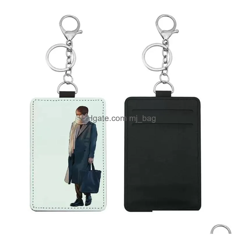 storage bags sublimation card holder pu leather blank credit cards luggage thermal transfer printing diy holder with keychain inventory