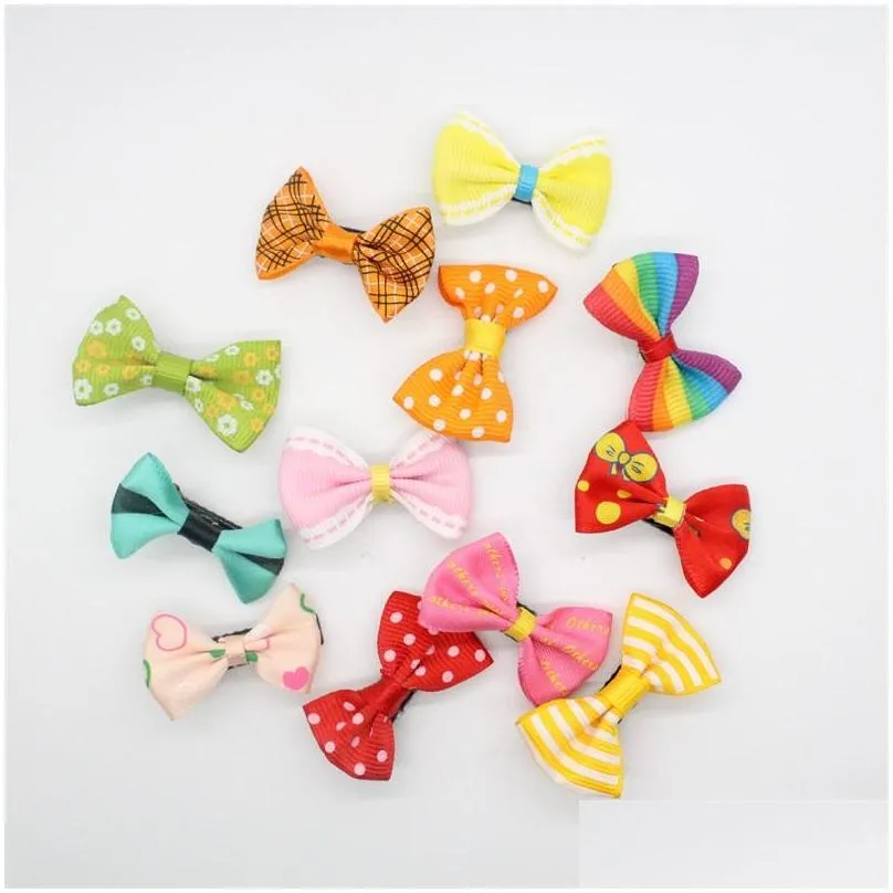 100pcs/lot mini bow hairgrips kids sweet girls solid dot/ stripe printing hair clip hairpins hair styling too c3