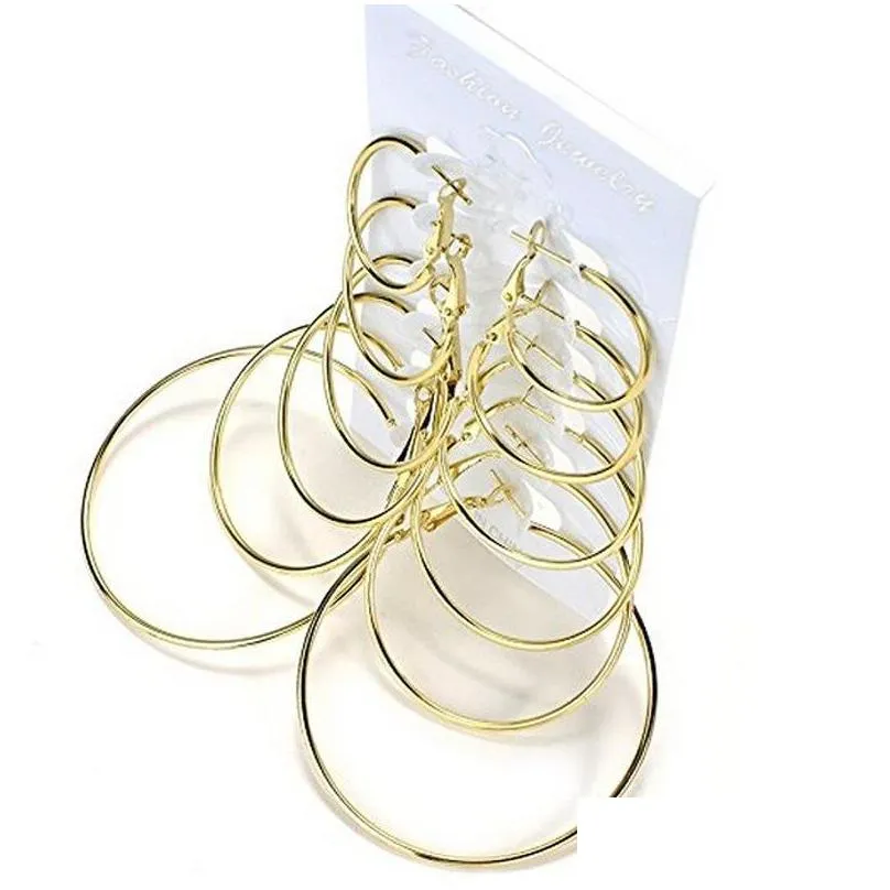 big circles hoop earring korean 6 pair/set plated gold silver earring sets hip hop fashion jewelry for women 5943 q2