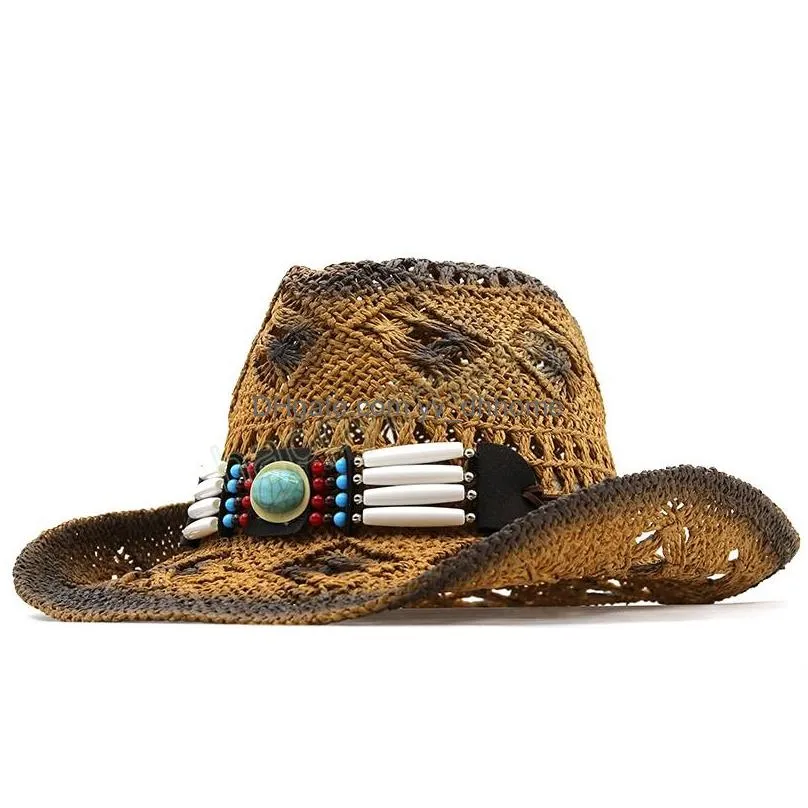 100 natural straw hat women men handmade weave cowboy hats for lady tassel summer western sombrero hombre beach hats