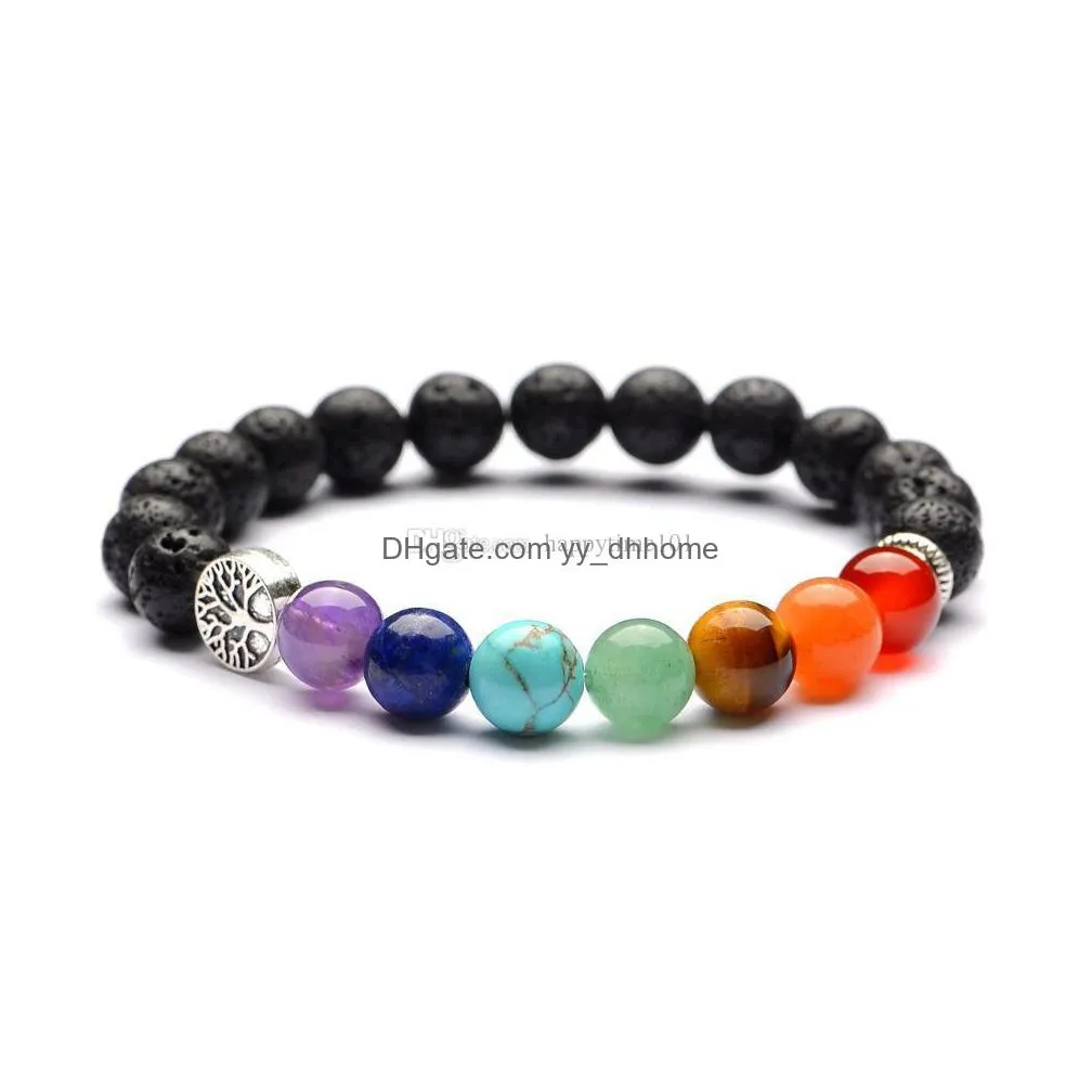 tree of life 7 chakras beads black lava stone aromatherapy essential oil diffuser bracelet women yoga jewelry