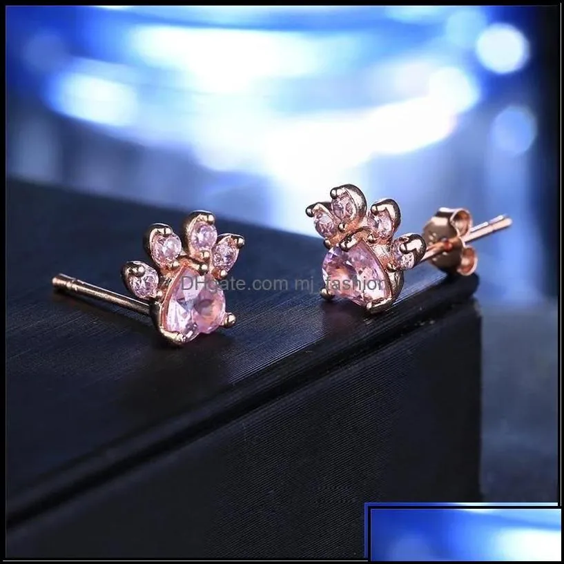 stud trendy cute cat paw earrings for women fashiong rose gold earring pink claw print bear and dog stud drop delivery 2021 mjfashion