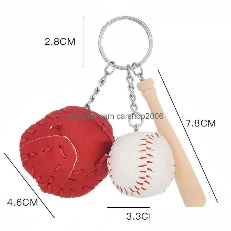 favor creative keychain cute mini keychains sport baseball durable key ring threepiece bag pendant keychains glove wooden bat chain