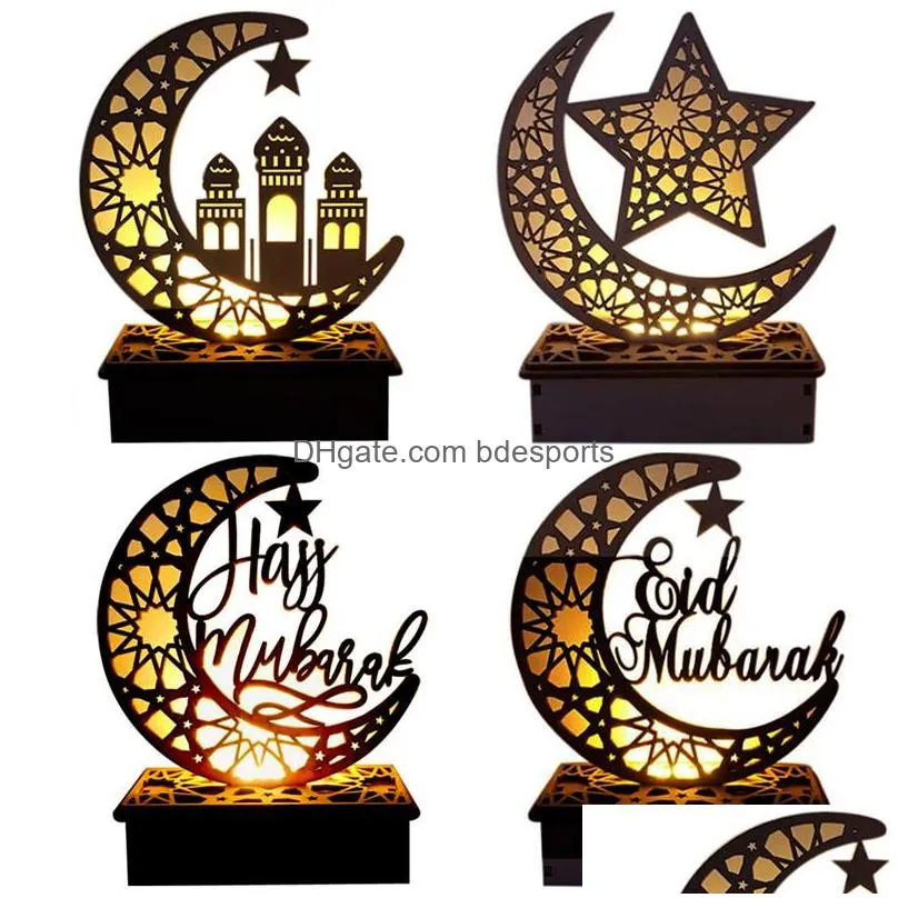 eid mubarak ramadan wooden decor hollow moon star blessing word decoration for happy eid mubarak home room table decoration 189 n2