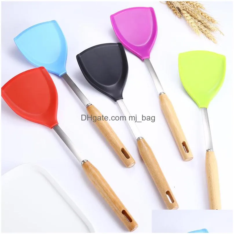 utensils kitchen nonstick beech wood handle silicone spatula household cooking spatula thickened 304 stainless steel inventory