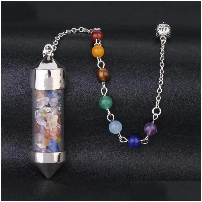 glass mini wishing bottle pendant seven chakra divination dowsing cone point pendulum yoga pendants amulet wicca pendulo meditation c3