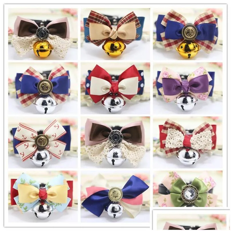 cat collars with bells bow tie cats bow tie safety elastic bowtie bell multi colors pet supplies puppy kitten bell bowknot collar 226