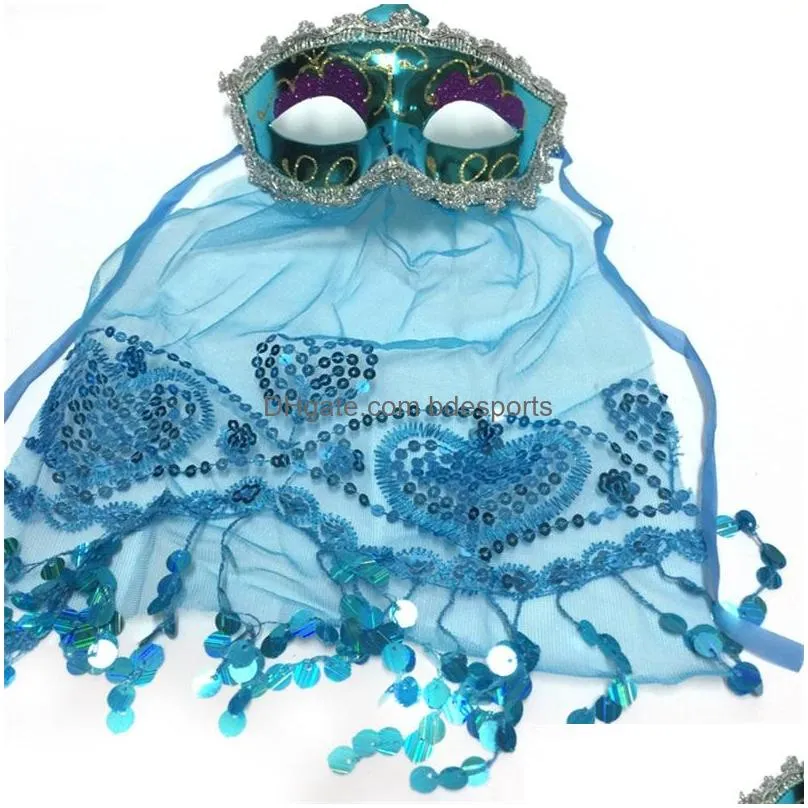 children annual party halloween christmas mask belly dance masquerade adult get together indian style with veil gold powder sequins 5366