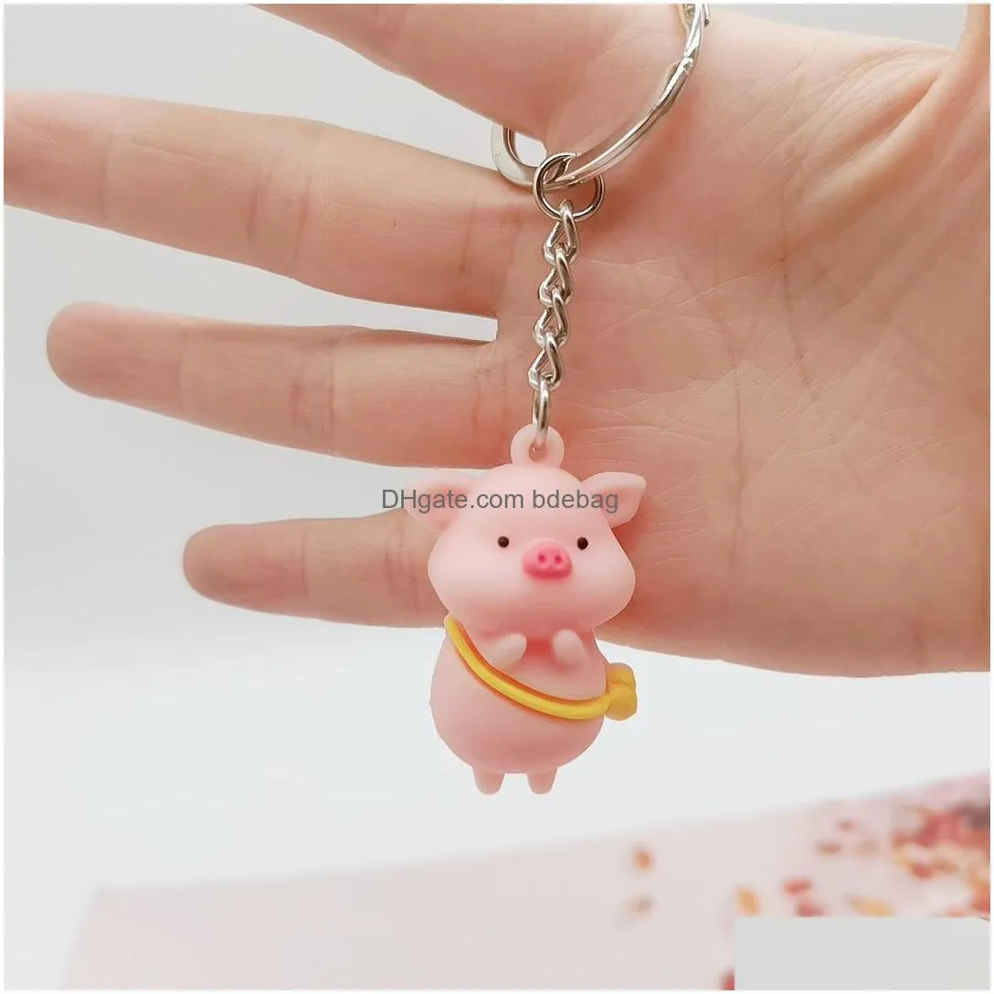 party favor cartoon raincoat pig doll key chain pendant milk pigs keychain ladies luggage car ornaments gifts keys chain accessories