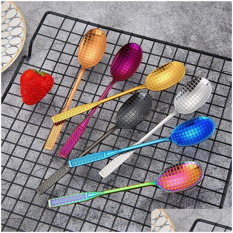 high quality coffee stir spoons stainless steel colorful ice cream scoop tennis rackets design meal spoon creative 4ry e1