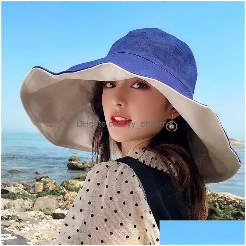 doublesided sun hat summer foldabl hat for women outdoor sunscreen cotton fishing hunting cap antiuv wide brim bucket hat