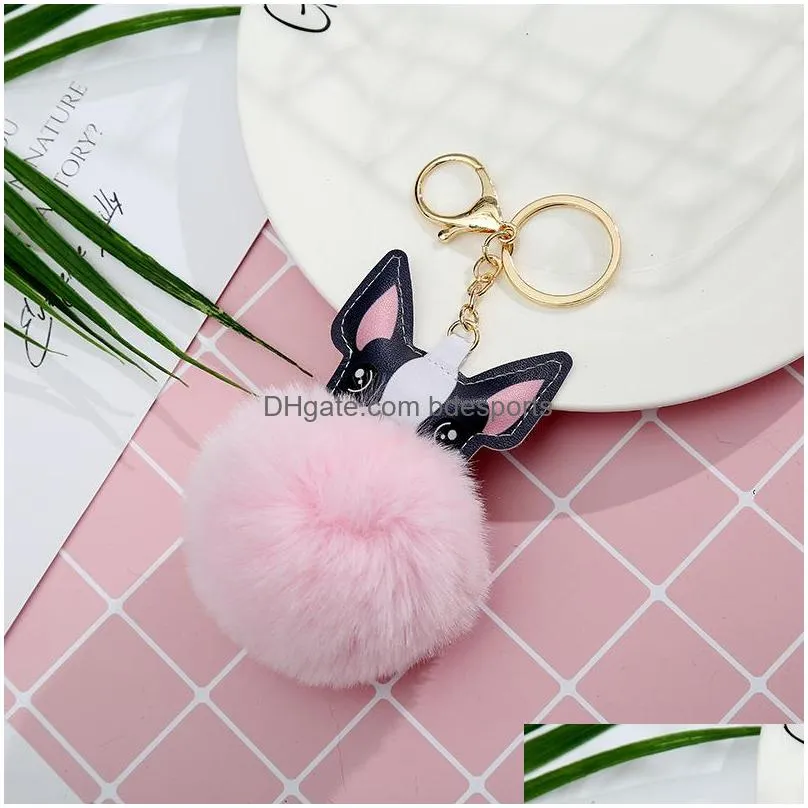 cute plush french bulldog keychain pvc lovely dog keychains for women key chain car key ring bag pendant jewelry gift wholesale 176 k2