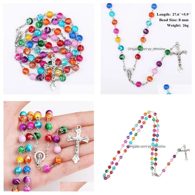  catholic rosary madonna jesus cross necklace pendants pearl bead chain fashion belief jewelry for women kids