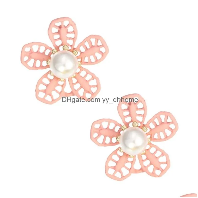 simple style imitation pearl beads flower stud earrings elegant korean fashion chrysanthemum earrings women jewelry girl gift