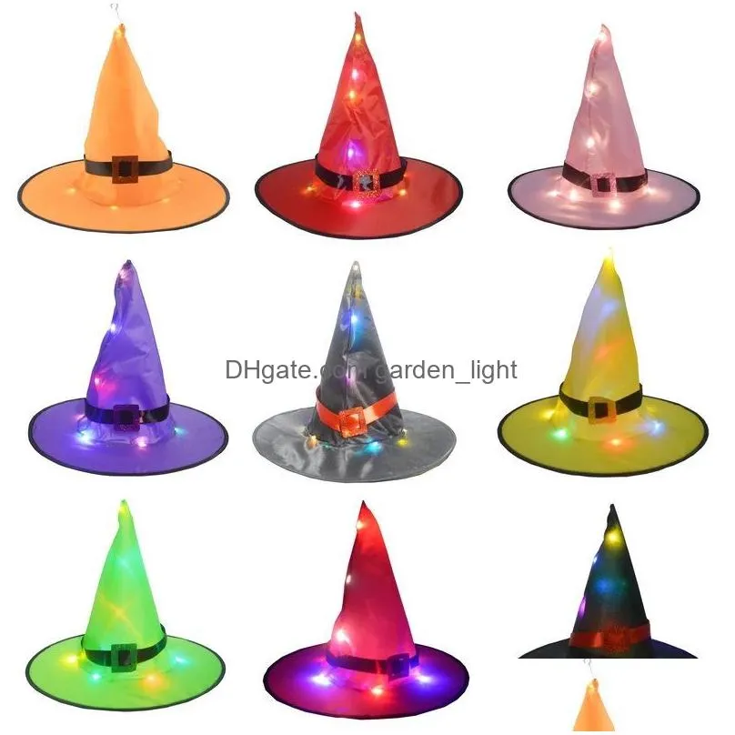 halloween glowing witches hat with led light outdoor suspension tree glowing hats home party decoration cosplay costume props