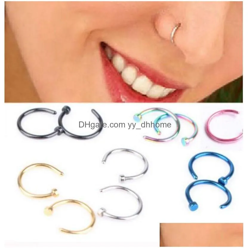 nose rings body art piercing jewelry fashion jewelry stainless steel nose open hoop earring studs fake nose ring