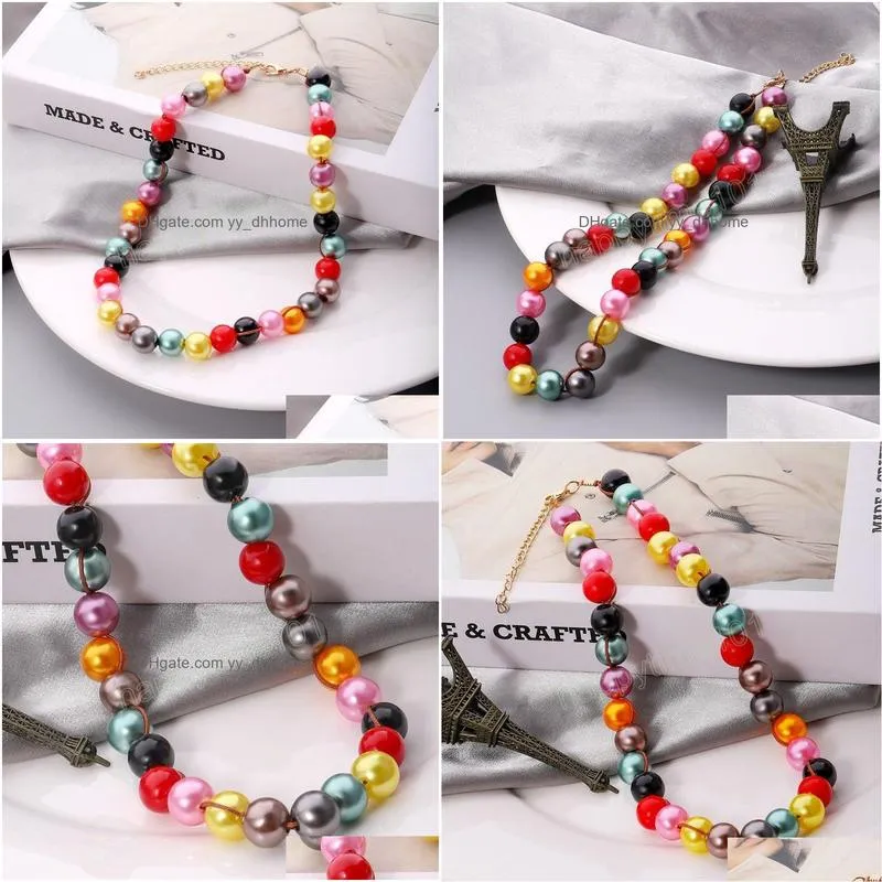 multicoloured large imitation pearl choker necklace for women vintage colorful plastic bead collarbone necklace jewelry
