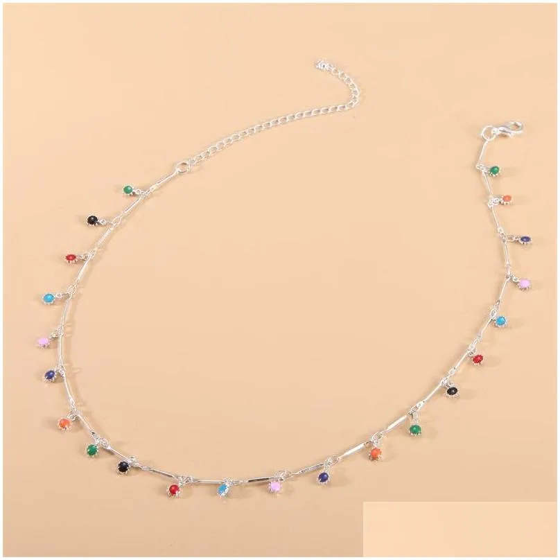 bohemian colorful beaded necklace for women charms tassel clavicle chain chockers handmade party jewelry 264 d3