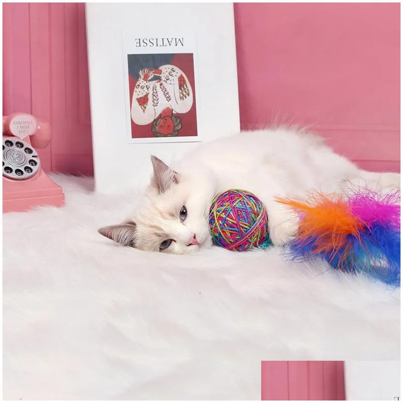 cute funny cats toys stretch plush ball cat toy balls feather colorful interactive chew toy for pet 20211224 q2