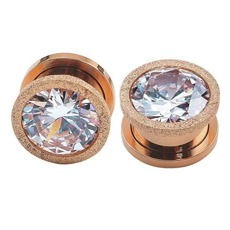 alisouy 2pc stainless steel top quality crystal zircon ear tunnels plug screw fit colorful ear flesh gauge ear expanders jewelry 1881
