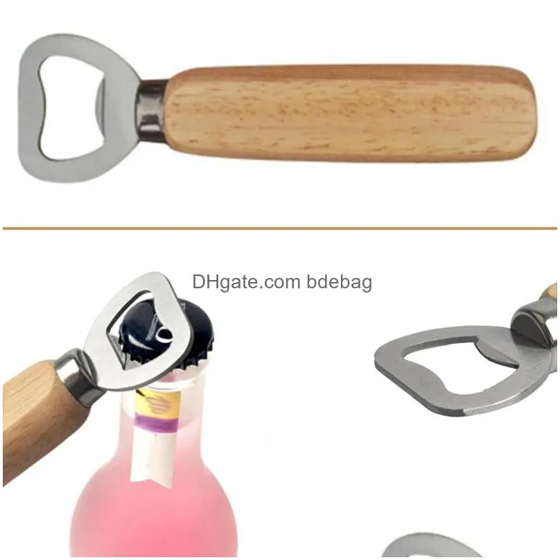 1pc wooden handle handheld bartender beer cocktail opener kitchen bar tool inventory wholesale