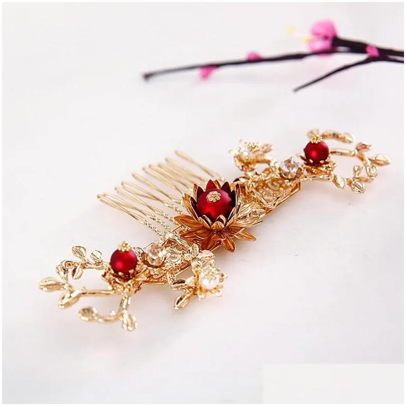 himstory traditional chinese hairpin gold hair combs wedding hair accessories headband stick headdress jewelry bridal headpiece 2481