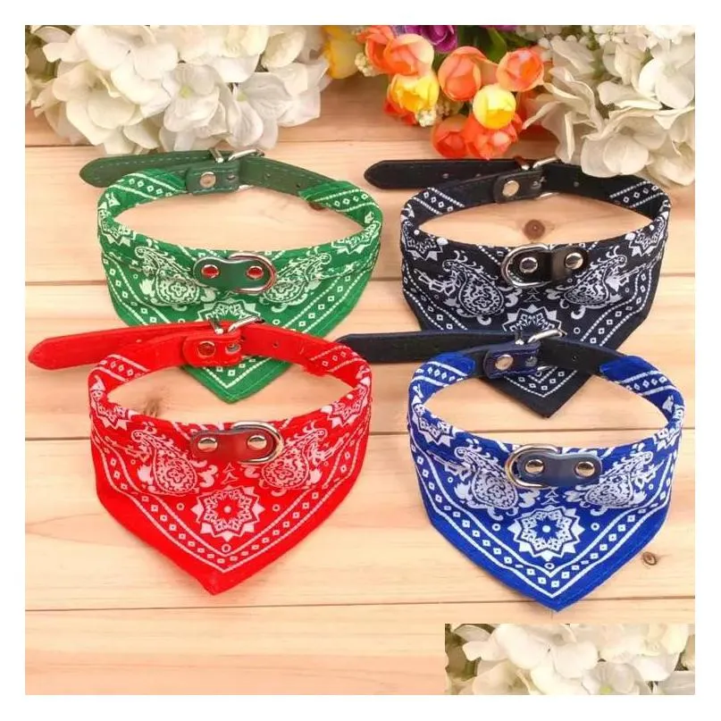 dog collars adjustable cat dog bandana collar pu pet neck print triangle scarf inventory wholesale