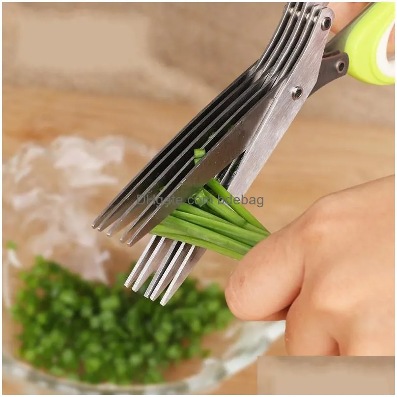 stainless steel 5 layers scissor kitchen accessories multi function scallion shredded scissors shears clippers