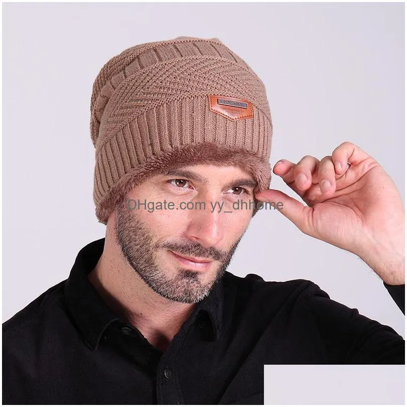 mens beanies knitted cap winter hat for women knit beanie balaclava add velvet warm hedging cap metal mark wool bonne