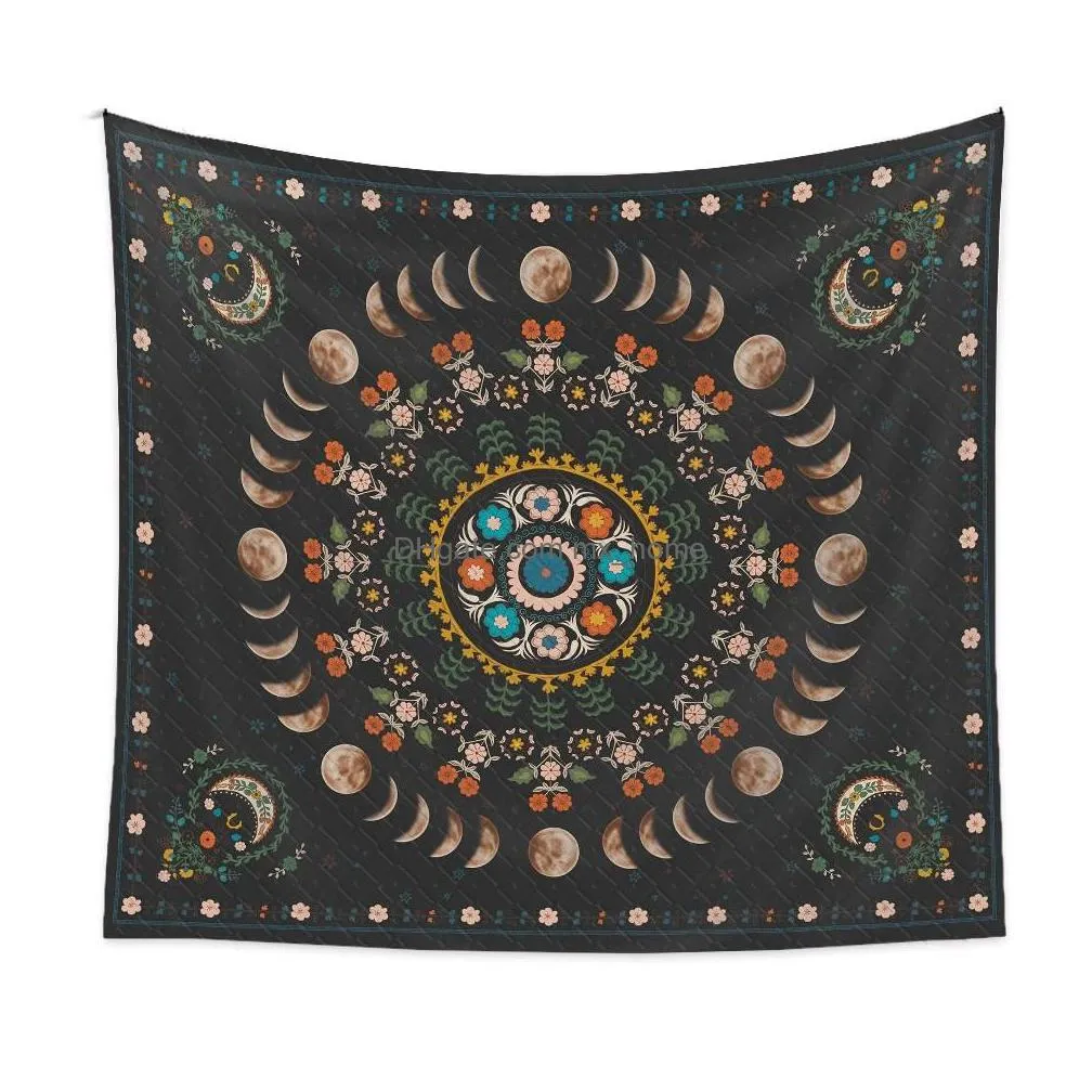 moon phase plant heaven flower wall tapestry hippie flower dormitory decoration starry sky carpet inventory wholesale