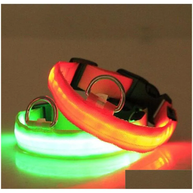 led nylon collars pet dog collar night safety light flashing glow in the dark small pets leash dogs flash 417 v