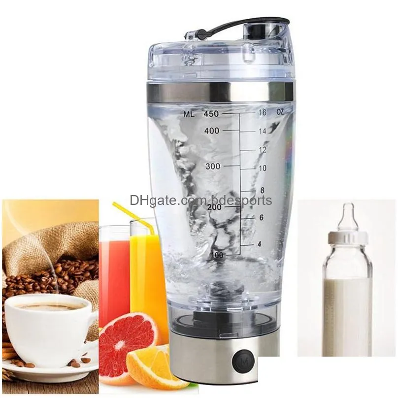 electric protein shaker blender water bottle automatic movement vortex tornado 450ml bpa detachable mixer cup 352 r2