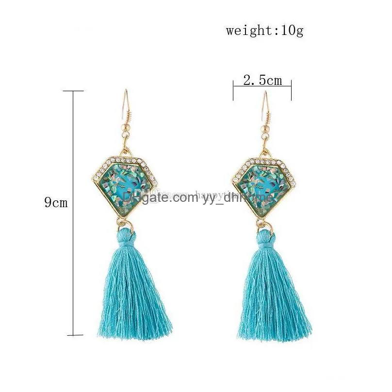 4 styles crystal triangle shell effects round druzy drusy earrings gold plated geometry lines tassel charms earrings women