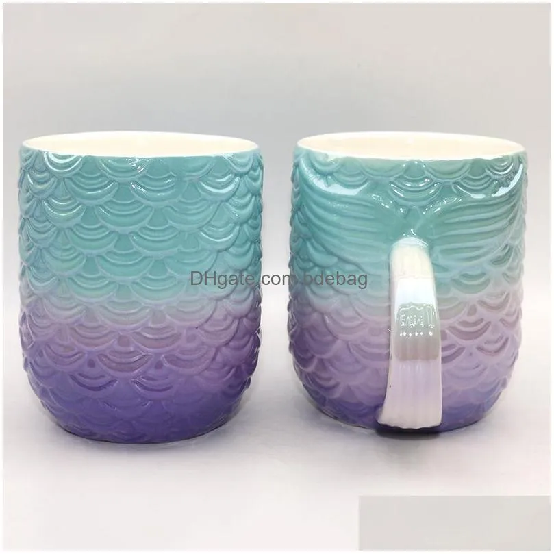 dream fish tail mug colorful mermaid modeling ceramic cup green purple color block mugs arrival 17 2fg l1